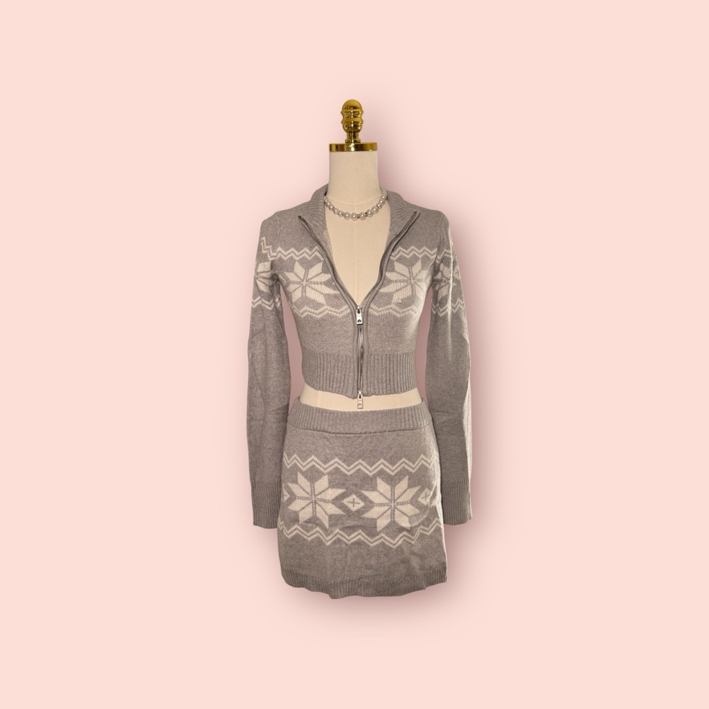 Gray and White Knit Two-Piece Set